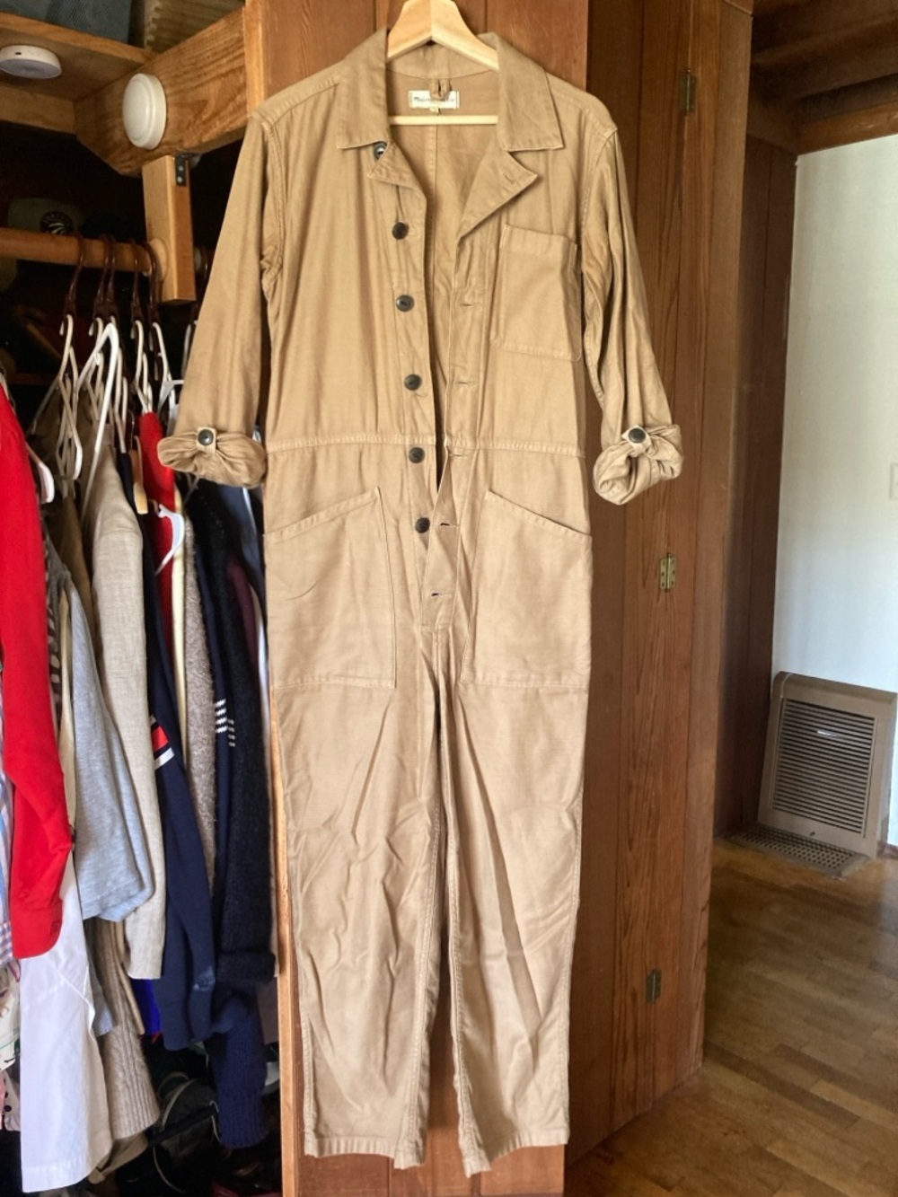 Madewell x As Ever Tan Button-Front Utility Jumpsuit